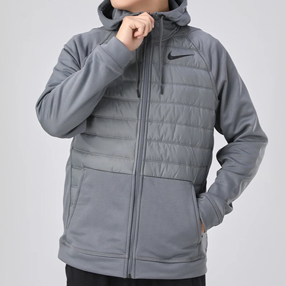 Men’s Nike Therma Dri Fit Full Zip Hooded Training Jacket Gray Size XL